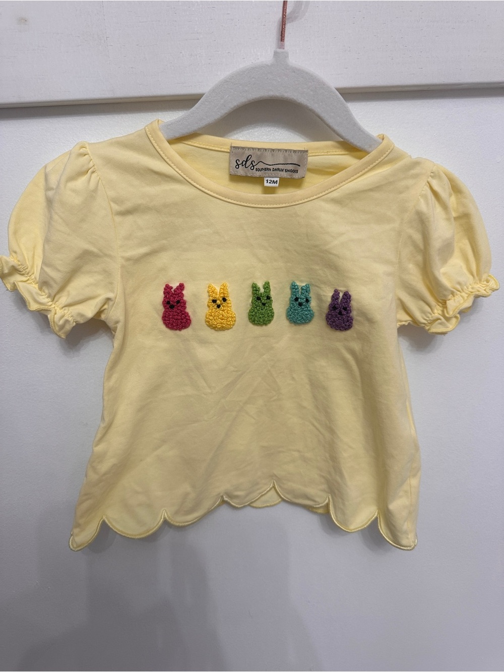 Yellow Toddler Puff-Sleeve Tee with Colorful Bunny Appliqués